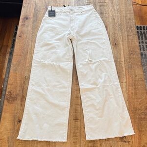 LOLA MILAN white ultra high rise Wide-Leg Women's Jeans distressed raw hem 29